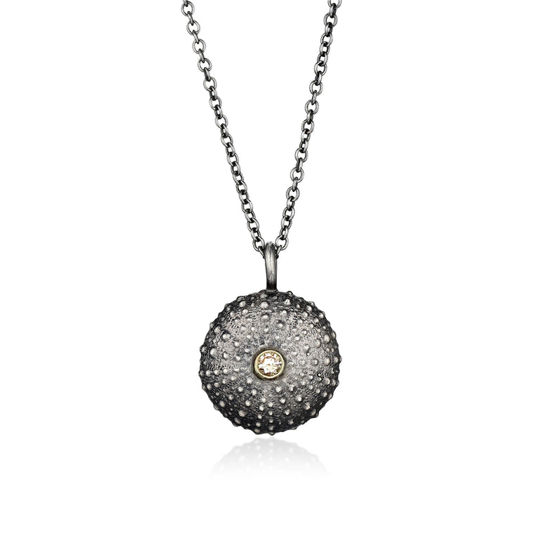 Silver Sea Urchin Necklace with Diamond