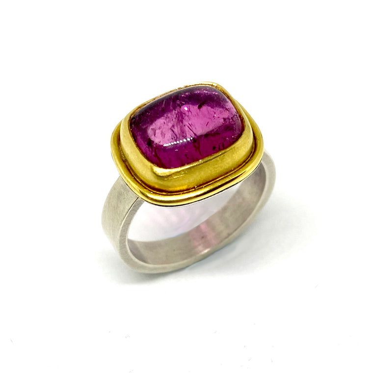 Sterling Silver, Gold & Tourmaline Ring
