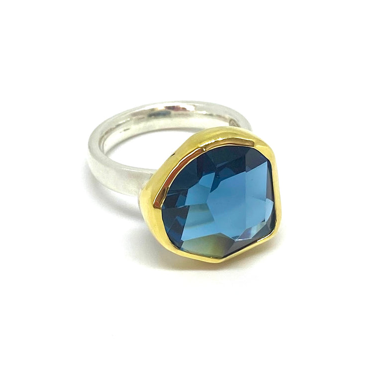 Gold, Silver & London Blue Topaz Ring