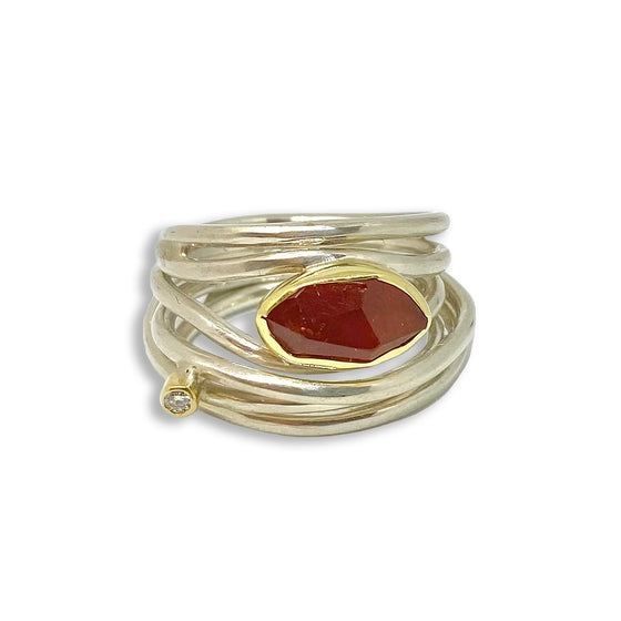Gold, Silver, Garnet & Diamond Ring