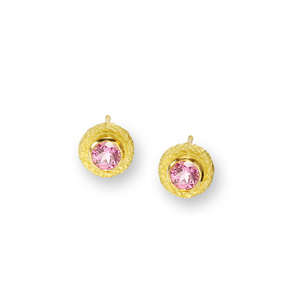 Gold and Pink Tourmaline Earrings