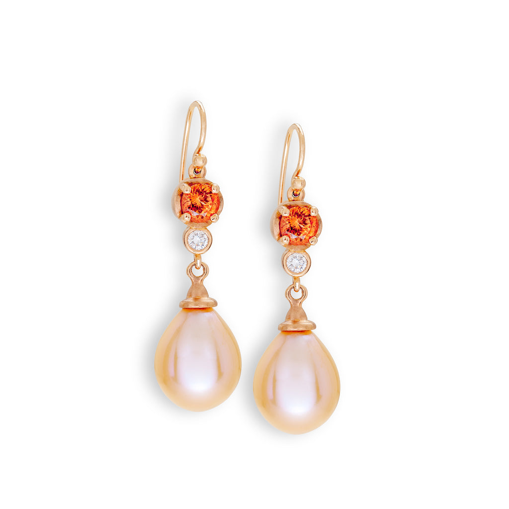 Spessartite, Diamond & Pearl Earrings