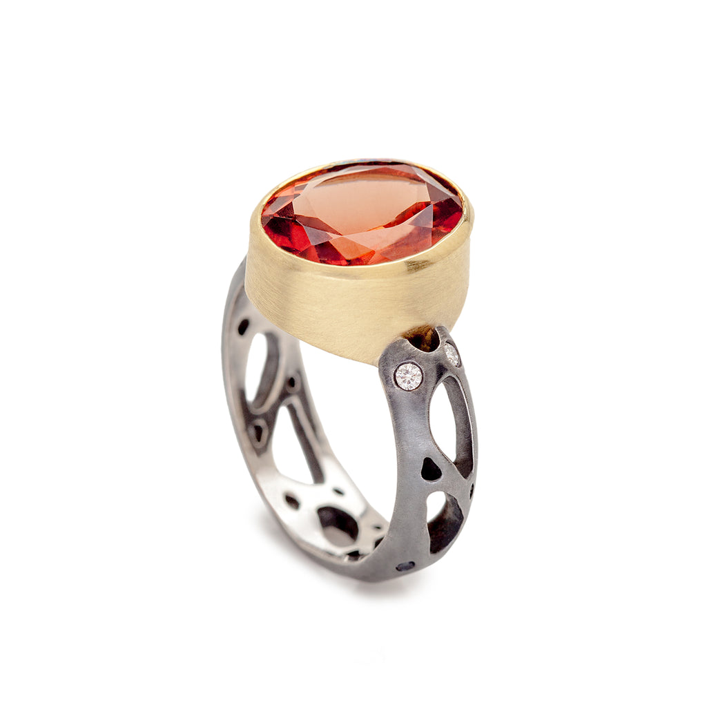 Orange Labradorite & Diamond Ring