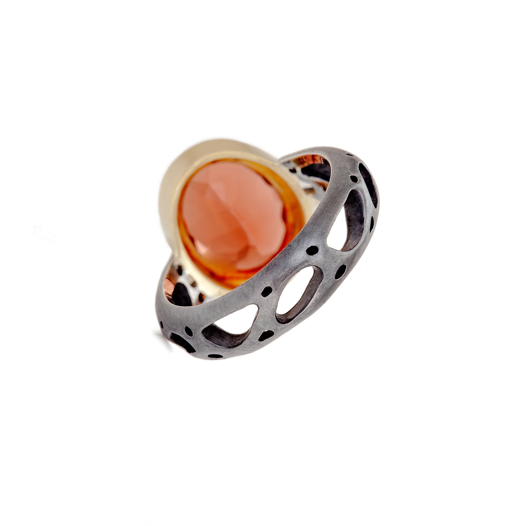 Orange Labradorite & Diamond Ring