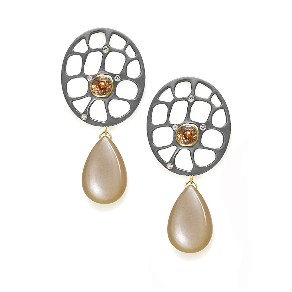 Zircon, Moonstone & Diamond Earrings
